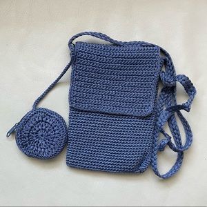 Blue Crocheted Crossbody Bag with Coin Purse